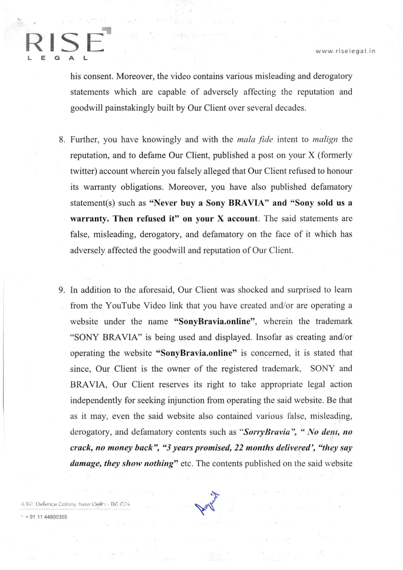 Legal notice from Rise Legal dated 1 September 2026, page 4 of 6